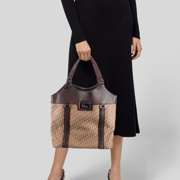 Authentic Christian Dior Diorissimo Street Chic Tote Bag Brown/Beige - Picture 3 of 11
